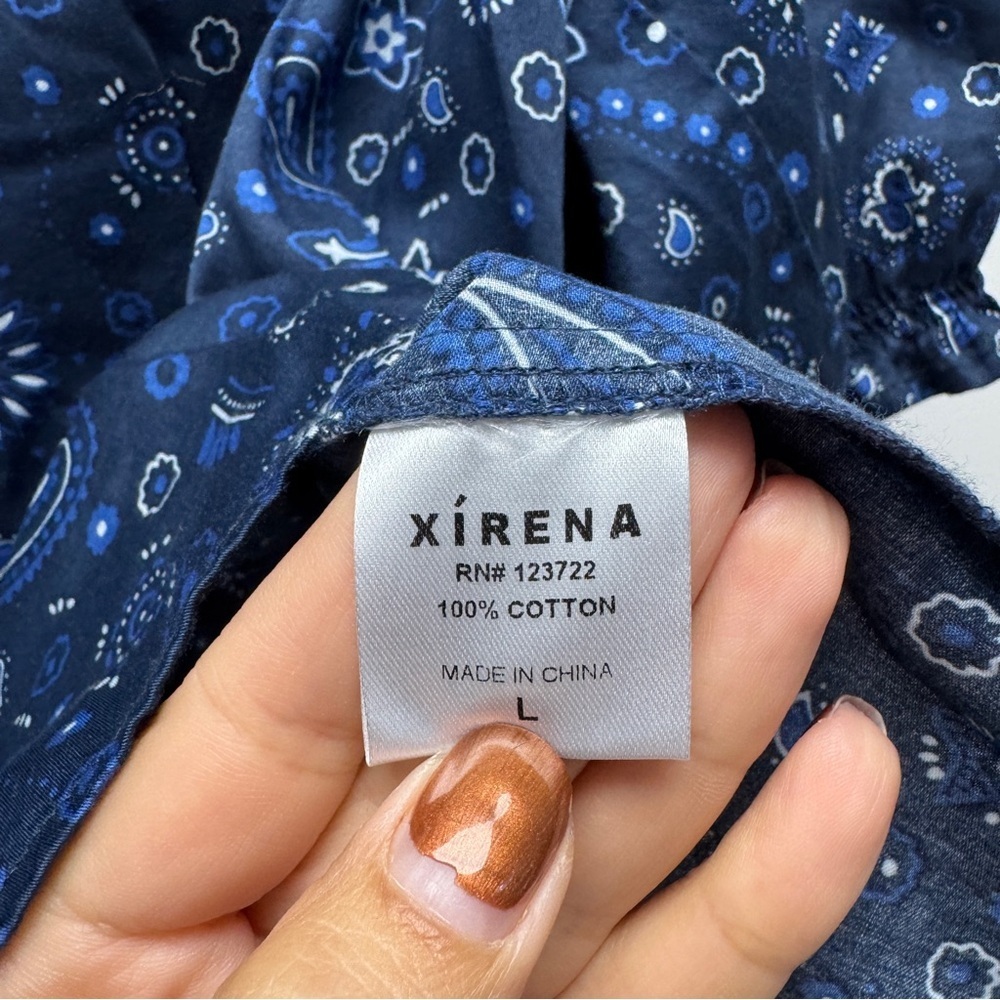 Xirena Blue Paisley Elbow Length Blouse Top - Picture 8 of 10